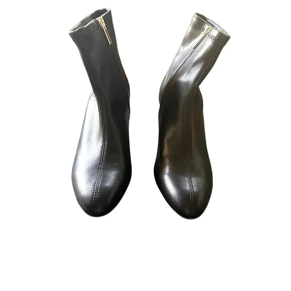 CHICO'S Faux Leather Gold Statement‎ Bootie Black NWOB Sz7